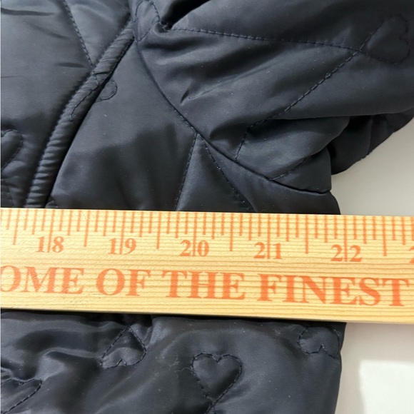 Daily Sports Navy Diamond/Heart Quilted Jacket with White Trim, Back Cinch Belt - Picture 11 of 16